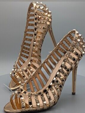 Vigo Fiore Gold Studded Caged Heels ✨ Size 10